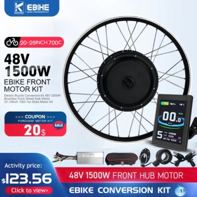 48V 1500W Mountain Electric Bike Front Hub Motor Conversion Kit 20-29er  700C