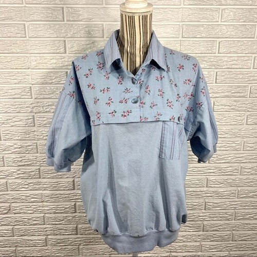 Vintage Blue Floral Collared Shirt Size Large Cottagecore - Picture 3 of 6