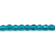 Teal Green Transparent - 50 6mm Round Czech Glass Faceted Fire Polish Beads