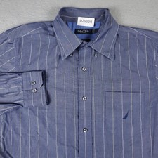 Nautica Shirt Mens Large Blue Striped Casual Button Up Long Sleeve