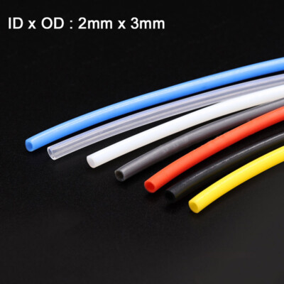  2mm ID - 3mm OD PTFE Tube Polytetrafluoro Tubing 7 Colors Various Lengths