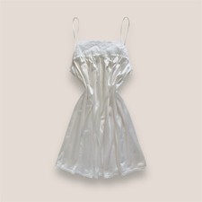      Vintage 90s Miss Elaine white satin lace slip dress