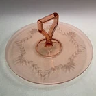Pink Depression Glass Etched Serving Dish 10 1/4" with Handle