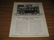 1921 Vintage Ad Hudson Motor Cars Never Wear Out Detroit,MI