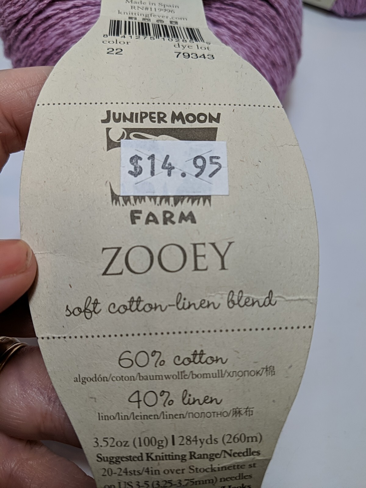 8 Skeins Juniper Moon Farm Zooey Yarn Cotton & Linen Luscious Dusty