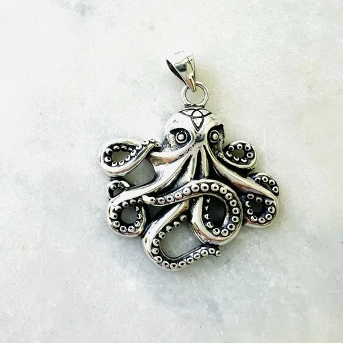 Solid 925 Sterling Silver Octopus With Tentacles Pendant, Nautical Jewelry