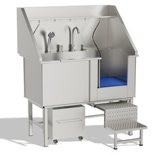 Stainless Steel Dog Wash Station w/ Shower, 50", Anti-Slip Ramp, Drain