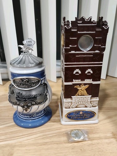 2X Anheuser Busch Collectors Club 10th Anniversary Steins 2005 - CB32C And CB33