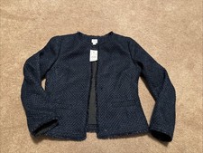 NEW J Crew Blue Blazer Metallic Wool Blend Sz 2 Hook Eye Closure