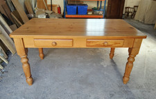 Vintage Solid Pine Rectangular Kitchen / Dining Table, Twin Draws