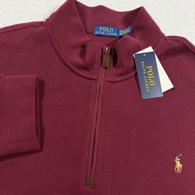 NWT Polo Ralph Lauren Mens Burgundy 4XB 4TG Quarter Zip Long Sleeve Sweater