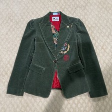 Vintage Ringspun Green Velvet Blazer Jacket With Embroidered Details Cool Jacket