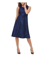 TOMMY HILFIGER Womens Blue Sleeveless Below The Knee Fit + Flare Dress 2