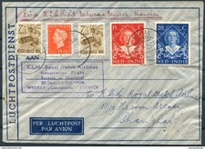 1948 KLM Royal Dutch Airlines First Flight cover Medan Batavia - Shanghai China