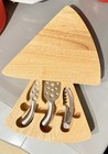 Bamboo Cheese Board With Cheese Knives - Brushed Stainless And Corkscrew. New WO