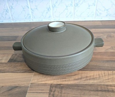 Vintage Denby Olive Chevron flache Auflaufform mit Deckel zwei Griff PS2