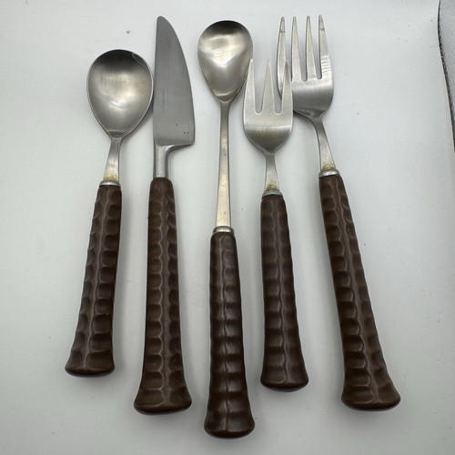 Noritake MCM Mid Century Modern Brown Primastone Stainless Flatware Set 21 pcs. - Picture 7 of 10