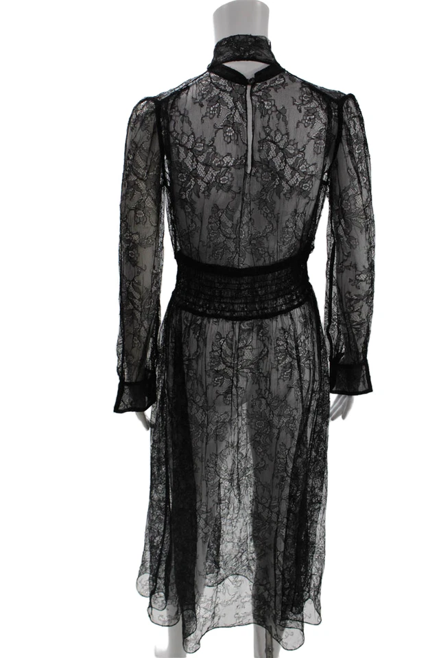 Prada женщин Midi платье черный высокий воротник длинным рукавом шерсти шелк размер 42 - Изображение 3 из 4