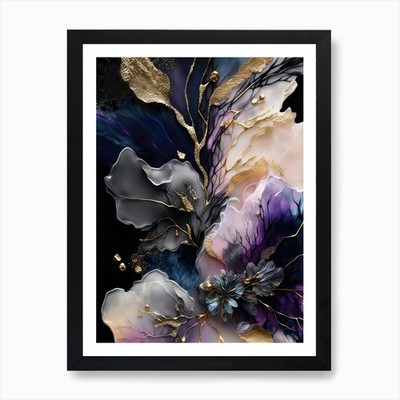 Abstraktes Blumengemälde 1 Kunstdruck gerahmt Wandbild Poster Leinwanddruck Bild