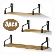 3X Floating Shelves Wall Mounted , Rustic Wood Wall Storage Shelves for Bathroom