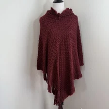 Northern Star Poncho S/M Hooded - Tassels - Fringe Chunky Knit Cotton Blend