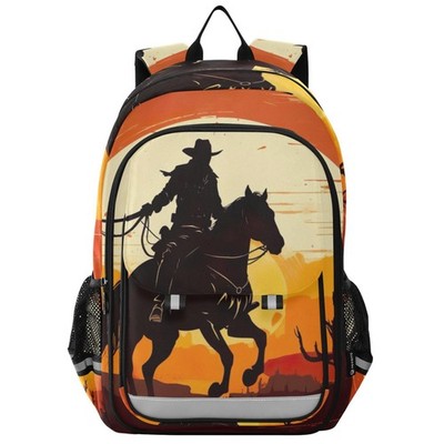 Western Cowboy Sunset School Backpack for Kids, Bookbag for Boys and Girls