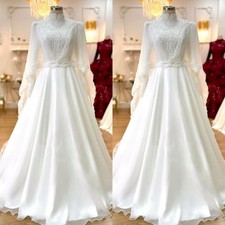 Muslim Wedding Dresses High Neck with Cape White Ivory Long Sleeves Bridal Gowns