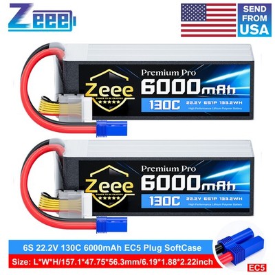 2x Zeee 22.2V 130C 6000mAh EC5 6S Lipo Battery Ultra-Low Internal Resistance
