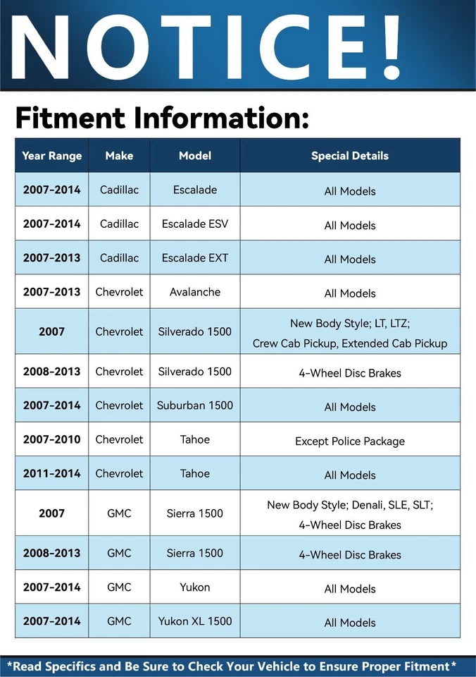Juego completo de frenos para Chevy Avalanche 2007-2013 todas las molduras Foto 2 de 4