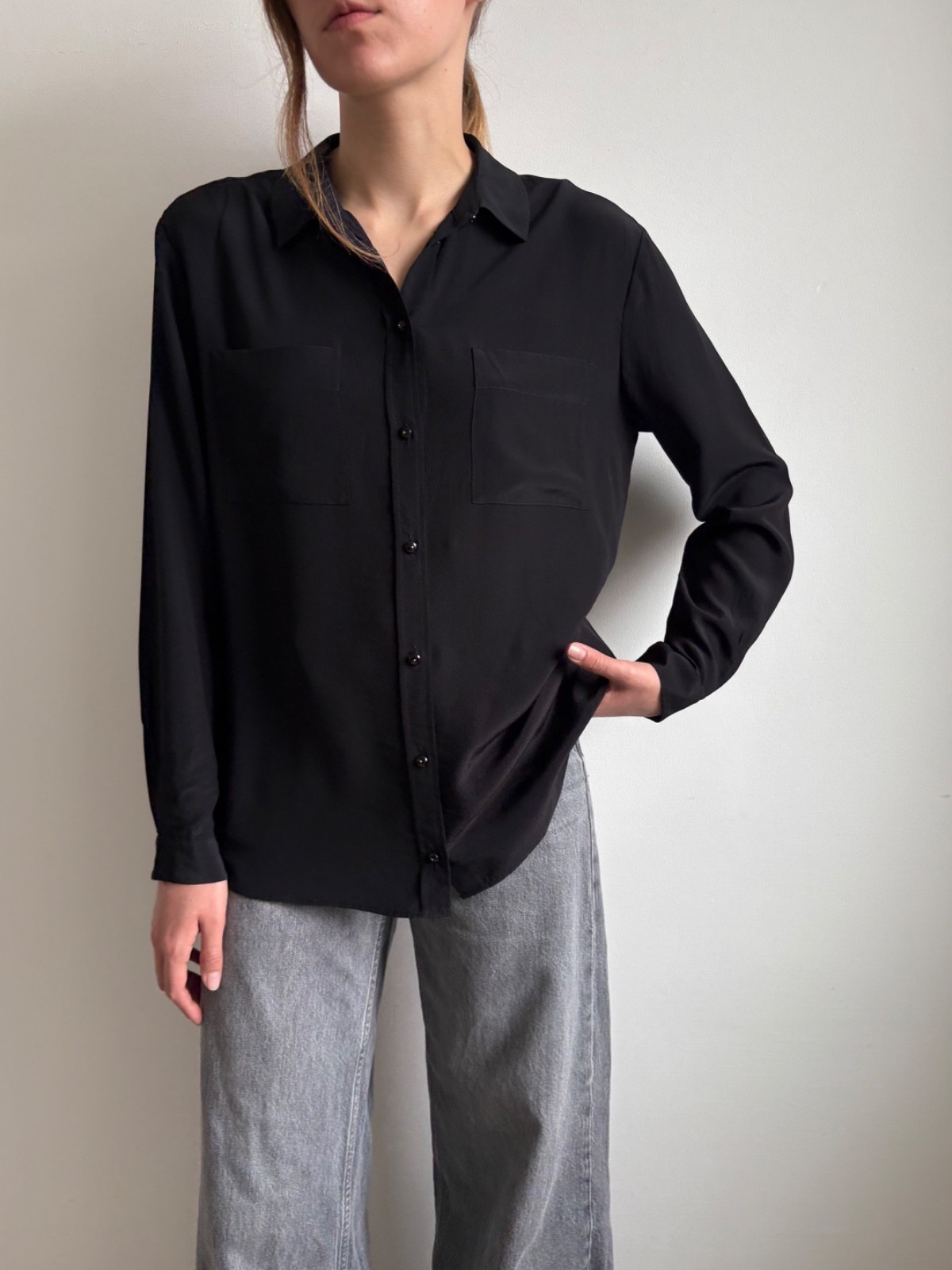 NO US DUTIES Sezane Black Silk Button Up Shirt Women’s Blouse M