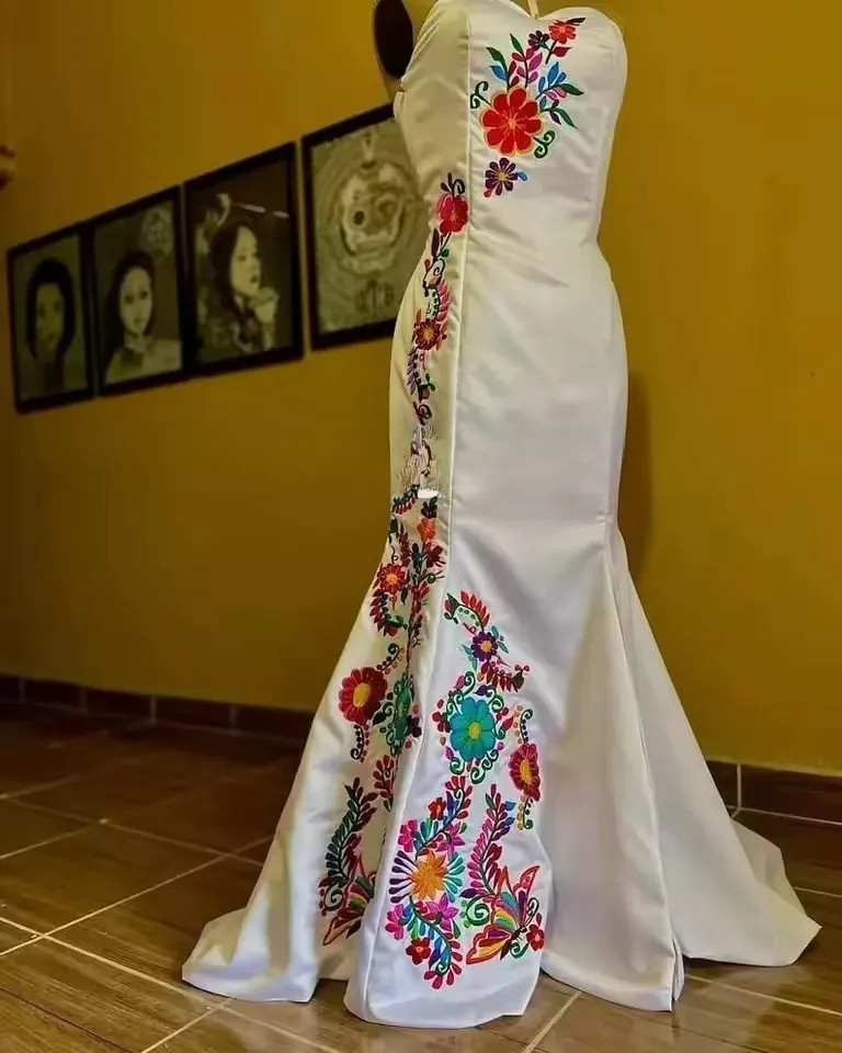 Wedding Dress Strapless Mexican Dress Embroidered Dress Customized