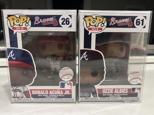Atlanta Braves Ronald Acuña Jr. #26 & Ozzie Albies #61 Funko Pop! vinyl figures.