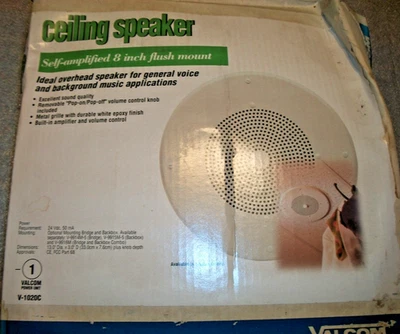 VALCOM 8” Self Amplified One Way Flush Mount CEILING SPEAKER V-1020C NEW IN BOX