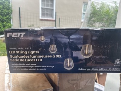 Feit Electric LED String Lights, 48ft, 24 Bulbs, Weatherproof