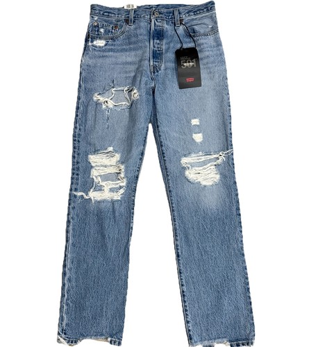 Levi's Strauss 501 donna effetto invecchiato vita alta gamba dritta bottone mosca 29 x 30 - Foto 13 di 18
