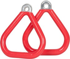 SWING SET STUFF COMMERCIAL COATED TRIANGLE TRAPEZE RINGS RED PAIR wooden 0017