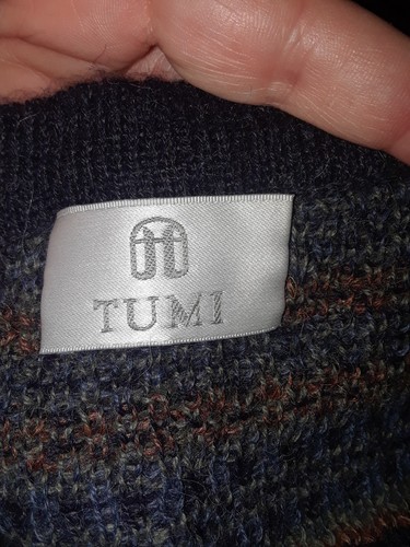 NWT Ladies TUMI Blue Gray Geometric 100% Alpaca Cardigan Sweater Size S Peru - Picture 4 of 7