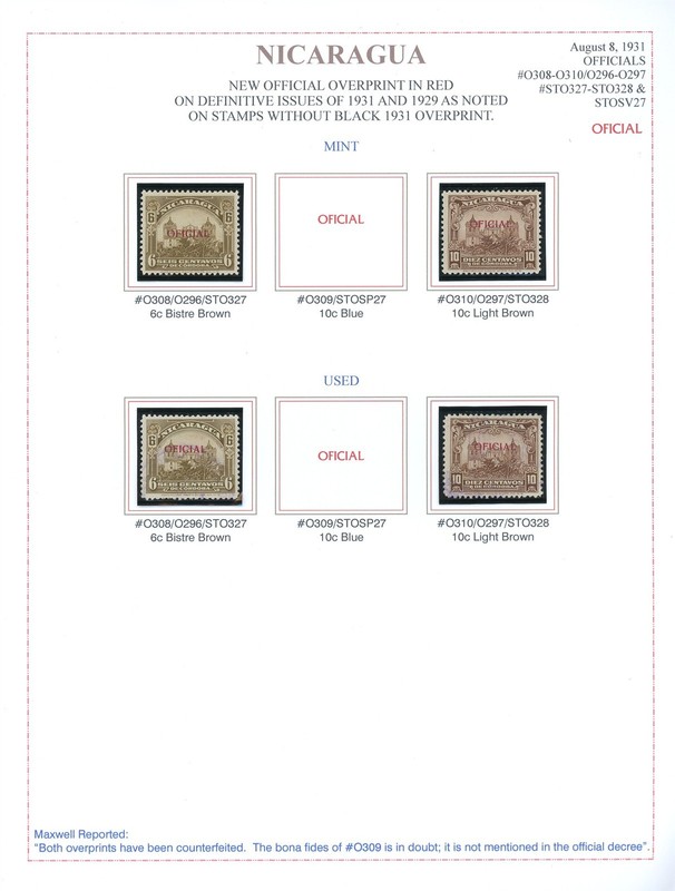 NICARAGUA BYERLEY Specialized Album Page Lot #88 - 1931 OFFICIAL M/U - $$$