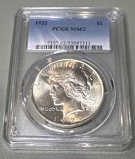 1922 P Peace Silver Dollar $1 PCGS MS62 GEM with Brilliant Luster!