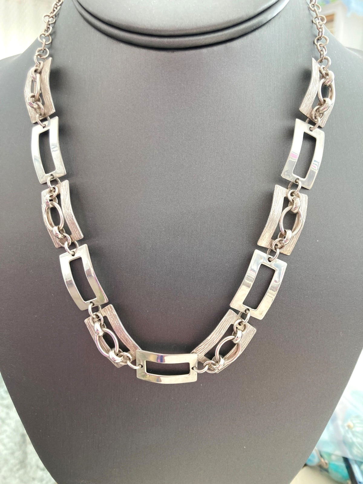 Sterling Necklace Open Rectangle Link, Smooth/Tex… - image 1