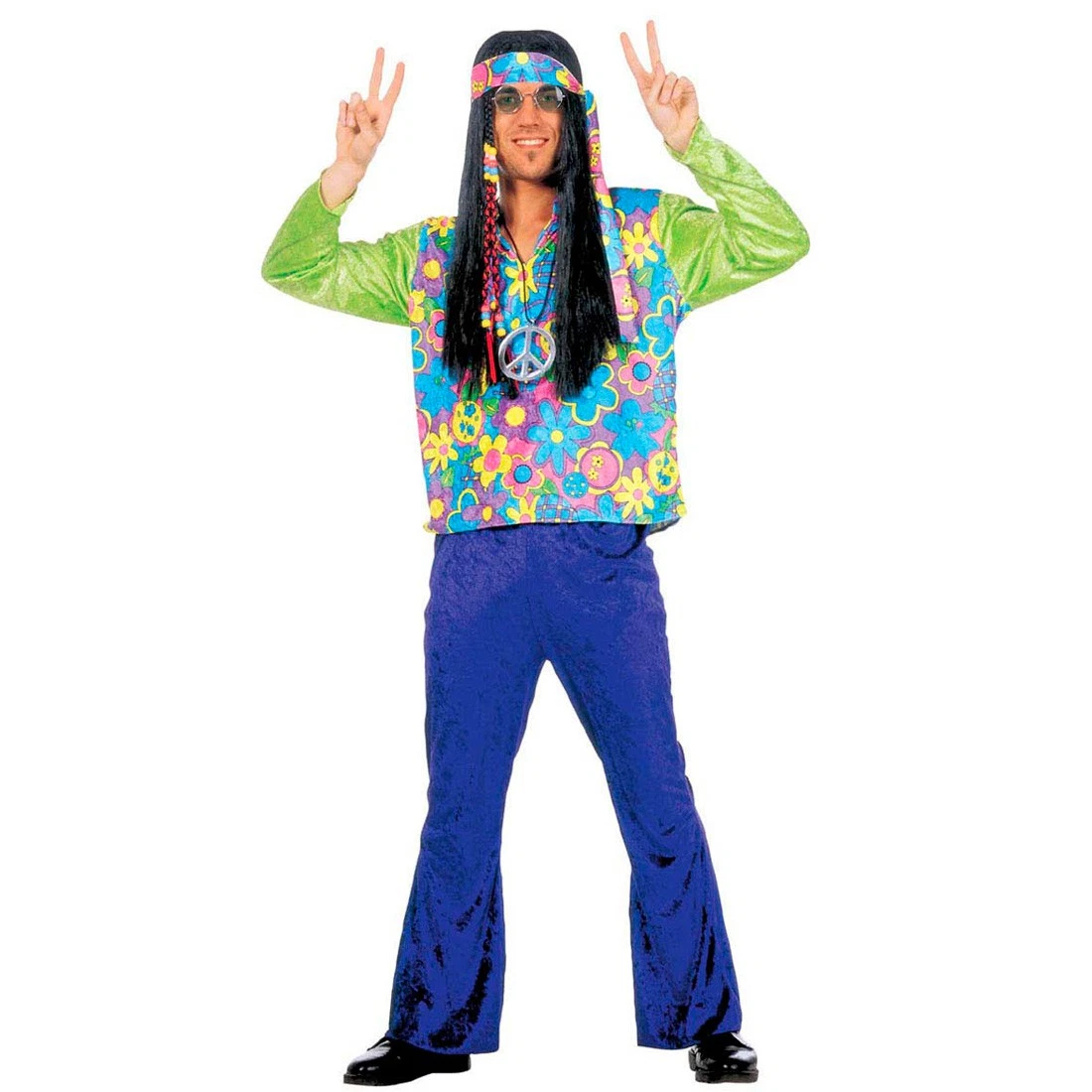 Costume Halloween Uomo Anni 70 - Set 5 Pezzi Con Tutina, Parrucca, Occhiali, Sciarpa E Cintura