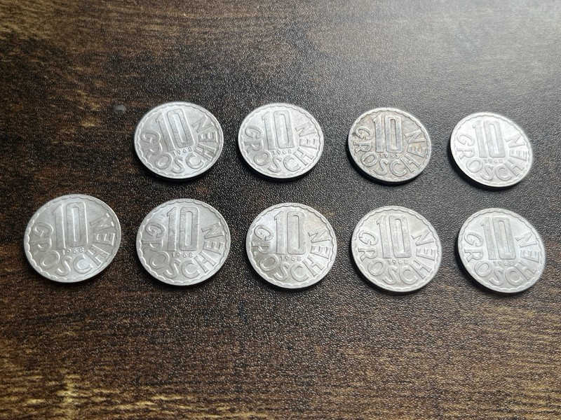 Austria Lot Of 9 Nine Coins 10 Groschen Beautiful Coins Lot 35