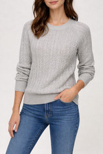 Athleta Womens Crossroads Cable Knit Sweater Small Gray Metallic Merino Blend