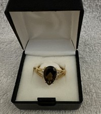 925 Sterling Gold Plated CZ Accent Smoky Quartz Ring Size 8