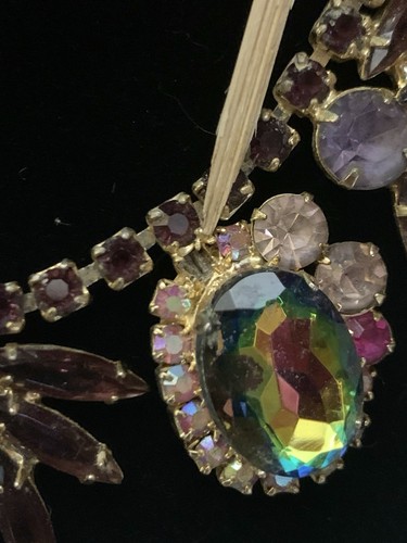 Vtg 1960's Juliana D & E Watermelon Heliotope Rhinestone Necklace 15" - Picture 8 of 12