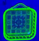Jeannette Doric Uranium Glass Relish Tray Insert Green Depression Glass Handle
