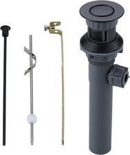 Sink Drain with Overflow, Bathroom Stopper Lift Rod, Black