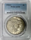 1928-S Silver Peace Dollar, PCGS AU-55, Scarce Date!