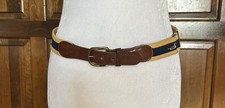 Vintage Pintail Duck Canvas Surcingle Belt Navy Tan Striped Leather Brass Large