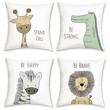 Animals Throw Pillow Covers 18x18 Inch Set of 4 Giraffe Lion Zebra Crocodile ...